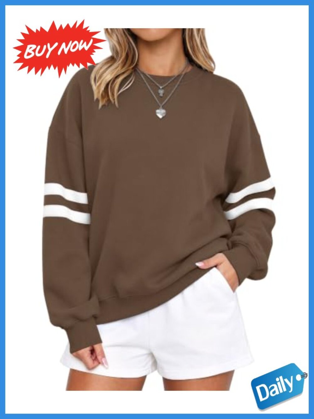 Oversized Striped Crewneck Sweatshirt Loose Fit Pullover